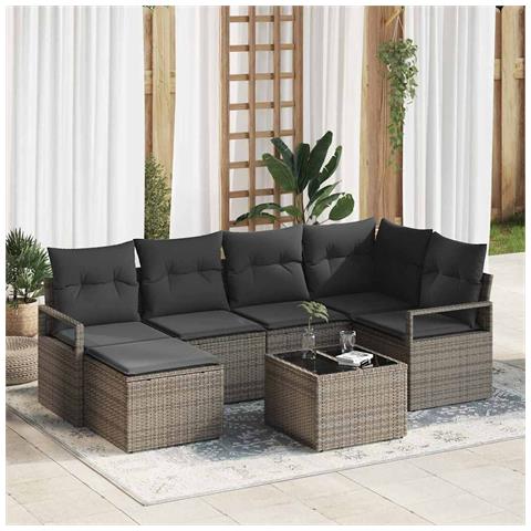 Set di Sofà da Giardino da 6 Pezzi con Cuscini Rattan Nero,  Divano da Giardino con Cuscini Grigio Rattan da 2 Posti - Foto 2