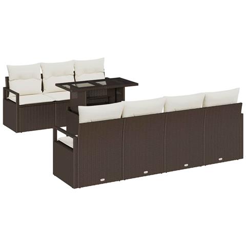Set Divano Giardino  8 Pezzi con Cuscini Rattan Polietilene Marrone, Divano Giardino  per 2 Persone con Ripostiglio e Cuscini Rattan Polietilene Marrone - Foto 1
