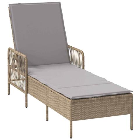 Lettino Prendisole Beige e grigio chiaro Rattan PE 157 x 55 x 92 cm - Foto 1
