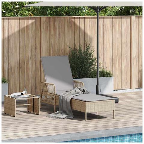 Lettino Prendisole Beige e grigio chiaro Rattan PE 157 x 55 x 92 cm - Foto 2