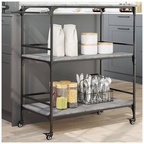 Carrello Cucina Grigio Sonoma 100,5x50x105 cm Legno Multistrato - Foto 2
