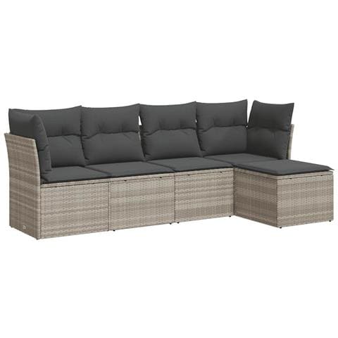 Set Divano da Giardino 5pz con Cuscini Grigio Chiaro Polyrattan - Foto 1