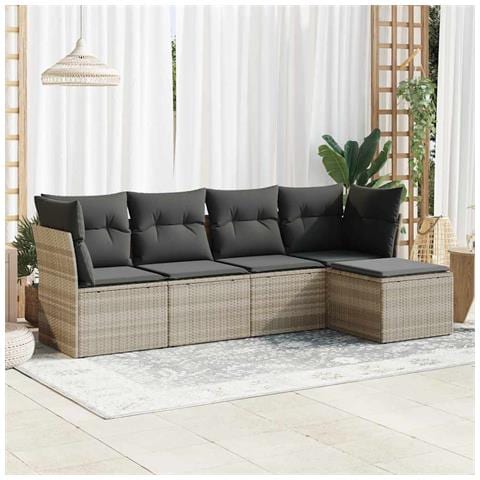 Set Divano da Giardino 5pz con Cuscini Grigio Chiaro Polyrattan - Foto 2