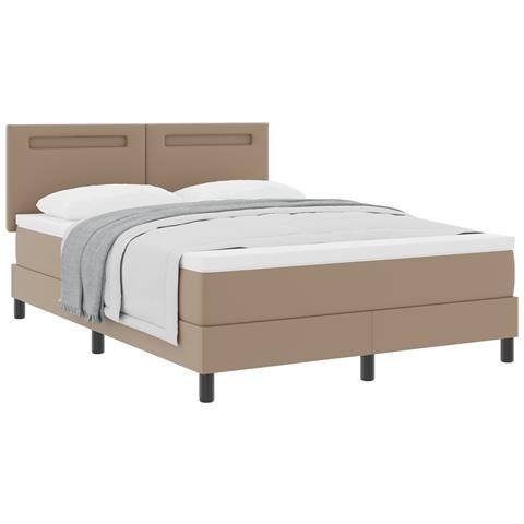 Letto a Molle con Materasso Cappuccino 140x190 cm in Pelle Sintetica, Testiera di Design Semplice Cappuccino 140 cm in Pelle Sintetica - Foto 1