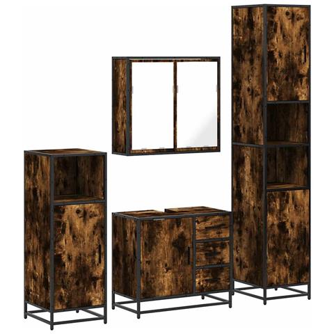 Set Mobili da Bagno 4 pz Rovere Fumo in Legno Multistrato - Foto 1