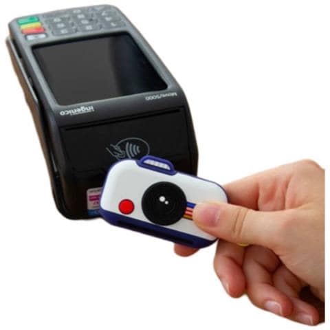 Portamonete Senza Contatto Design Macchina Fotografica Per Bambino Con Cover In Silicone, Bianco / Blu - Foto 2