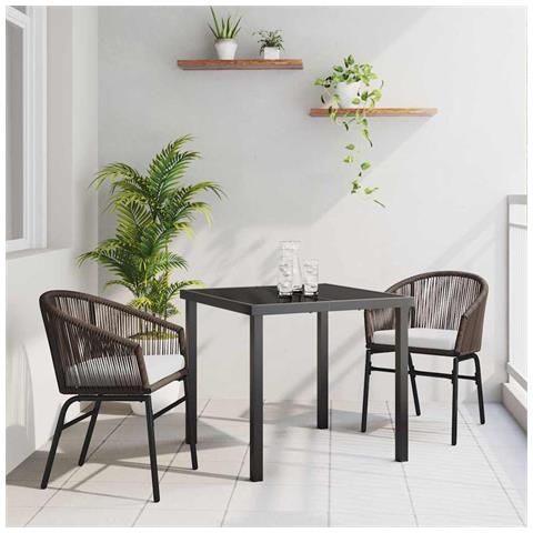 Set da Pranzo per Giardino 3 pcs Marrone Poly Rattan - Foto 2