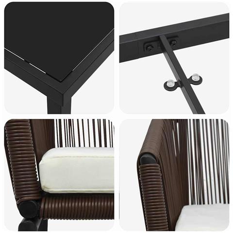 Set da Pranzo per Giardino 3 pcs Marrone Poly Rattan - Foto 9