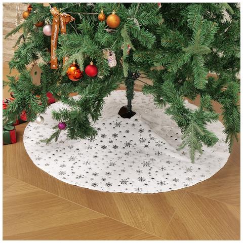 Gonna Per Albero Di Natale Bianca Con Decorazioni Argentate A Fiocco Di Neve - 122cm - Foto 7