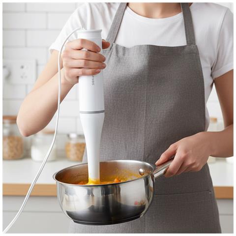 Frullatore A Immersione 200 W Con Lama In Acciaio Inossidabile A 2 Strati, Bianco - Foto 2