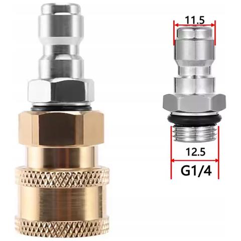 Adattatore Sgancio Rapido Qc14 - 1/4"" Femmina A 1/4"" Maschio | Ottone + Acciaio Inox | Per Idropulitrici E Accessori Alta Pressione - Foto 2