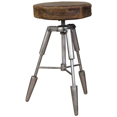 Sgabello In Metallo E Pelle Marrone 39x39x55h - Foto 1