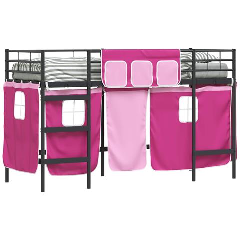 Struttura del Letto Loft per Bambini con Tendine Nero e rosa - Foto 1