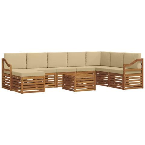 Set divani 9 pcs Naturale e Beige Legno di Acacia Massello - Foto 1