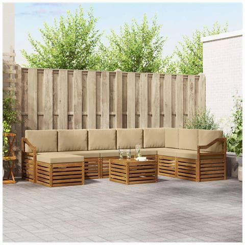 Set divani 9 pcs Naturale e Beige Legno di Acacia Massello - Foto 2