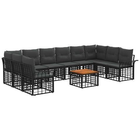Set di divani da esterno 11 pcs Nero e Grigio scuro Poliestere - Foto 1