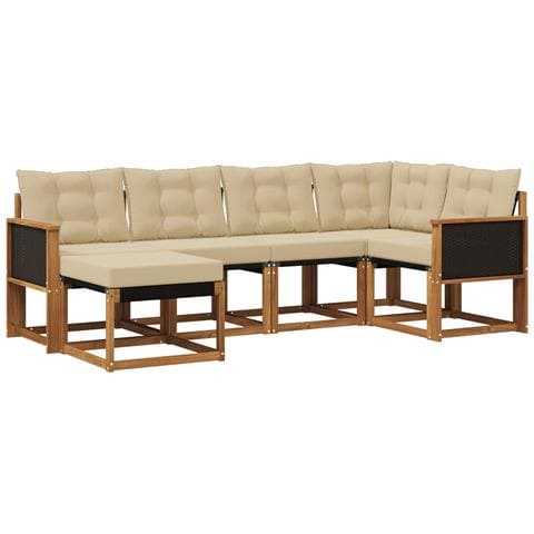 Set di divani da esterno con cuscino 6 pcs Naturale e Beige - Foto 1