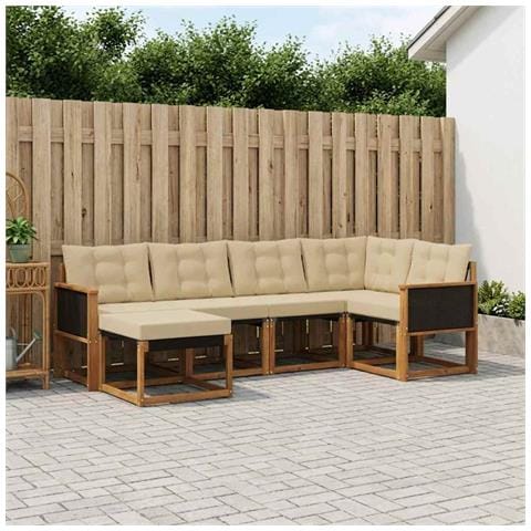 Set di divani da esterno con cuscino 6 pcs Naturale e Beige - Foto 2