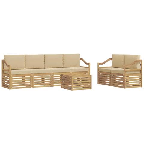 Set di divani da esterno 7 pcs Bianco e Beige Poliestere - Foto 1