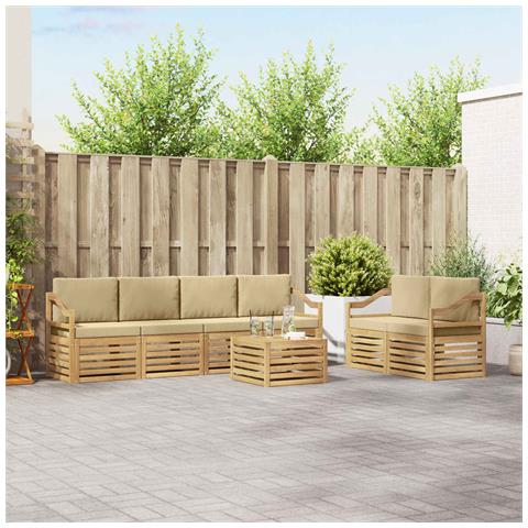 Set di divani da esterno 7 pcs Bianco e Beige Poliestere - Foto 2