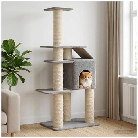 Albero per gatti con pali per graffiare in sisal Grigio Chiaro - Foto 2