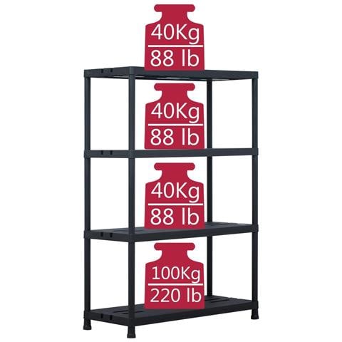 Scaffale Nero 220 Kg 90x40x138 Cm In Plastica - Foto 2