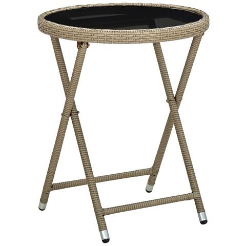 Tavolino Beige 60 Cm In Polyrattan E Vetro Temperato - Foto 1