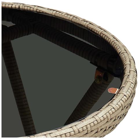 Tavolino Beige 60 Cm In Polyrattan E Vetro Temperato - Foto 6