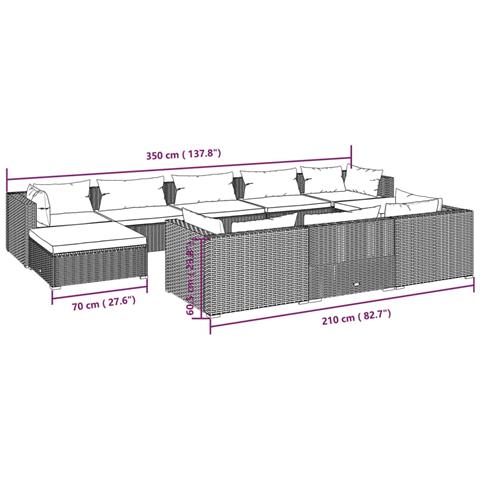 Set Divani Da Giardino 10 Pz Con Cuscini In Polyrattan Nero - Foto 9
