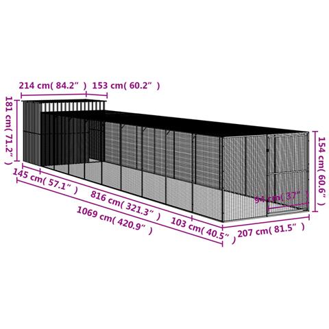 Casetta Cani Corsa Grigio Chiaro 214x1069x181cm Acciaio Zincato - Foto 8