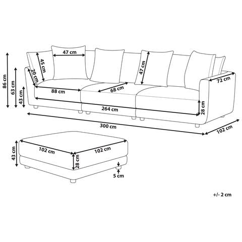 Divano Angolare 3 Posti Con Ottomano Tessuto Beige Sigtuna - Foto 2