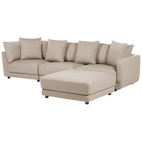 Divano Angolare 3 Posti Con Ottomano Tessuto Beige Sigtuna - Foto 8