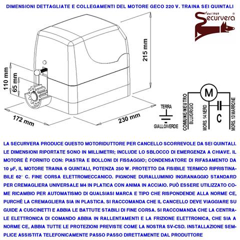 Cancello Scorrevole 6 Q.tali Motore 230 V Ricambio Compatibile Elettronica A Norme Ce Di Qualsiasi Marca Fine Corsa El - Foto 2