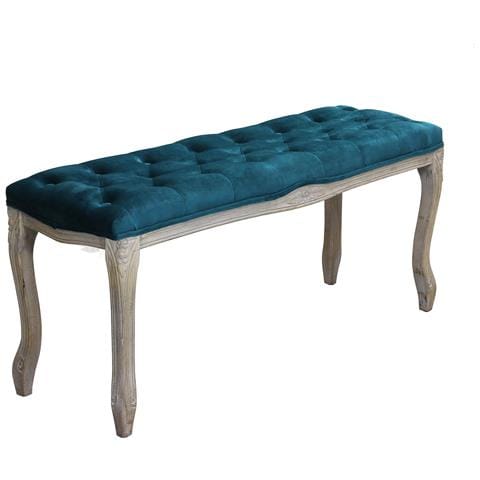 Panca Da Interno Soggiorno Salotto Con Struttura In Legno Sbiancato E Seduta In Velluto Imbottito Effetto Vintage Soqi - Blue - Foto 1