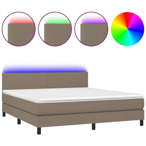 Letto A Molle Con Materasso E Led Tortora 180x200 Cm In Tessuto - Foto 1