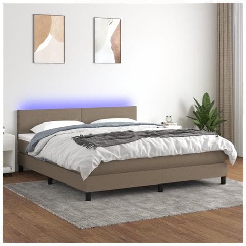 Letto A Molle Con Materasso E Led Tortora 180x200 Cm In Tessuto - Foto 8