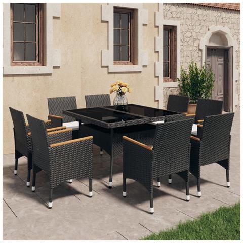 Set Pranzo Da Giardino 9pz In Polyrattan E Vetro Temperato Nero - Foto 8