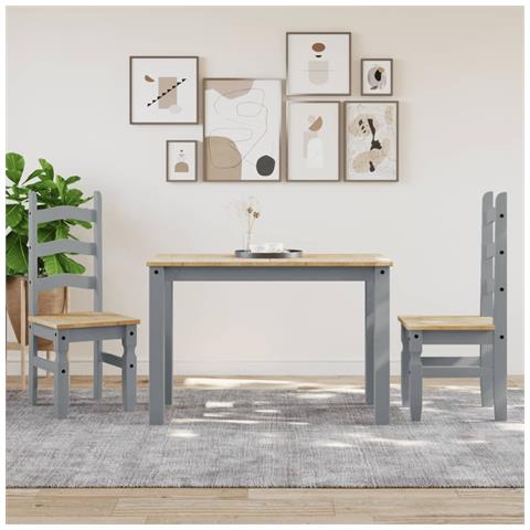 Tavolo Da Pranzo Panama Grigio 117x60x75 Cm Legno Massello Pino - Foto 3