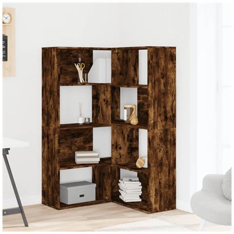 Libreria Angolare 4 Ripiani Rovere Fumo 85x85x140 Cm Truciolare - Foto 3