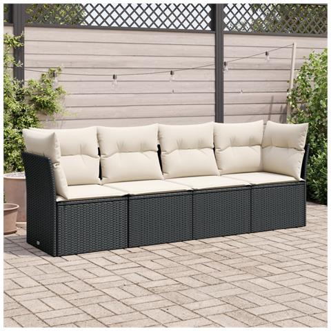 Set Divani Da Giardino 4 Pz Con Cuscini Nero In Polyrattan - Foto 1