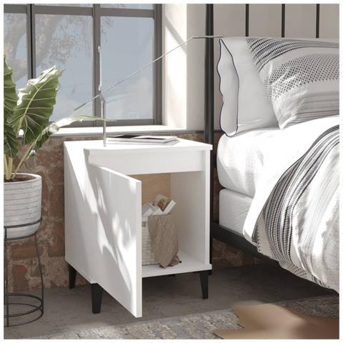 Lusso Casadino -  Comodino Con Gambe In Metallo Bianco 40x30x50 Cm - Foto 2