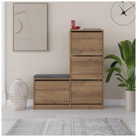 Vales Armadio Per Scarpe Con Sedile - 4 Scomparti Di Stoccaggio - Legno - Foto 1