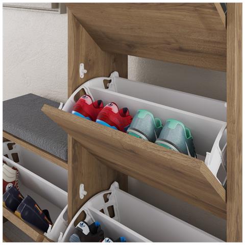 Vales Armadio Per Scarpe Con Sedile - 4 Scomparti Di Stoccaggio - Legno - Foto 6