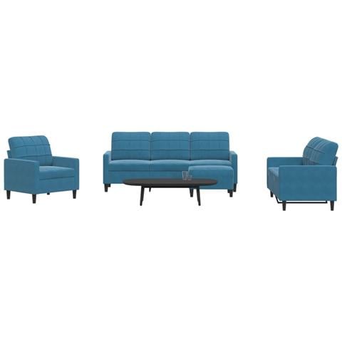 Set di Divani 4 pz con Cuscini Blu in Velluto - Foto 2