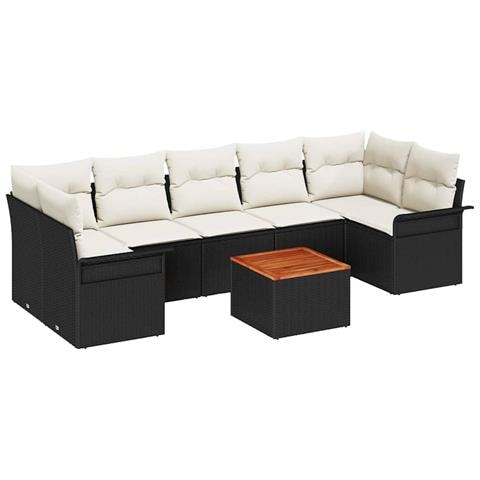 Set di Divani da Giardino 8 Pezzi con Cuscini Nero Polyrattan Acacia - Foto 1