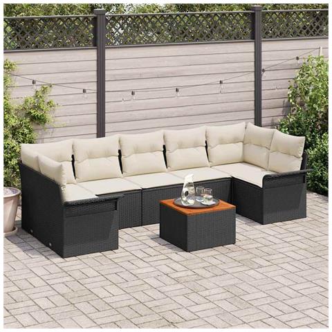 Set di Divani da Giardino 8 Pezzi con Cuscini Nero Polyrattan Acacia - Foto 2
