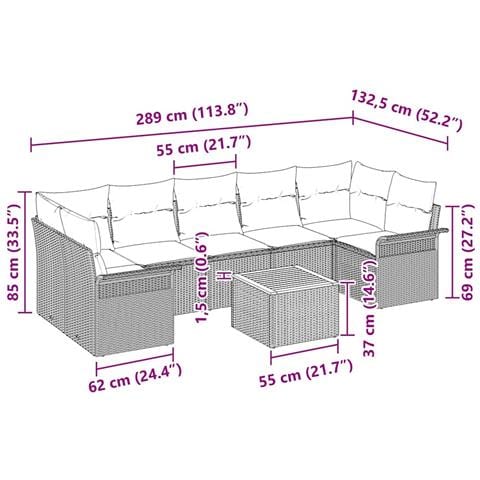 Set di Divani da Giardino 8 Pezzi con Cuscini Nero Polyrattan Acacia - Foto 9