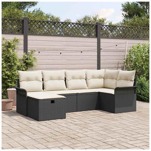Set Divano da Giardino 6 Pezzi con Cuscini Nero Rattan Poly - Foto 2