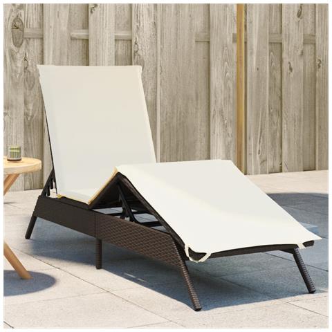 Lettino Prendisole con Cuscino Marrone in Polyrattan - Foto 2