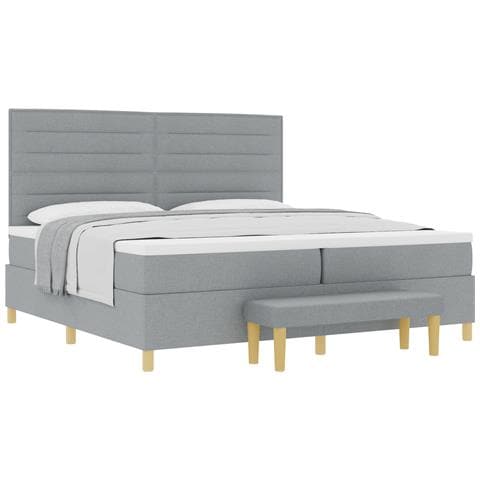 Letto a Molle con Materasso e Panchina Grigio Chiaro 200x200 cm Tessuto - Foto 1